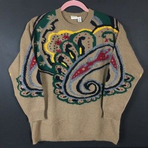 VTG J.G. Hook Women’s Sweater Small Petite Paisley Brown Tan Classic Equestrian